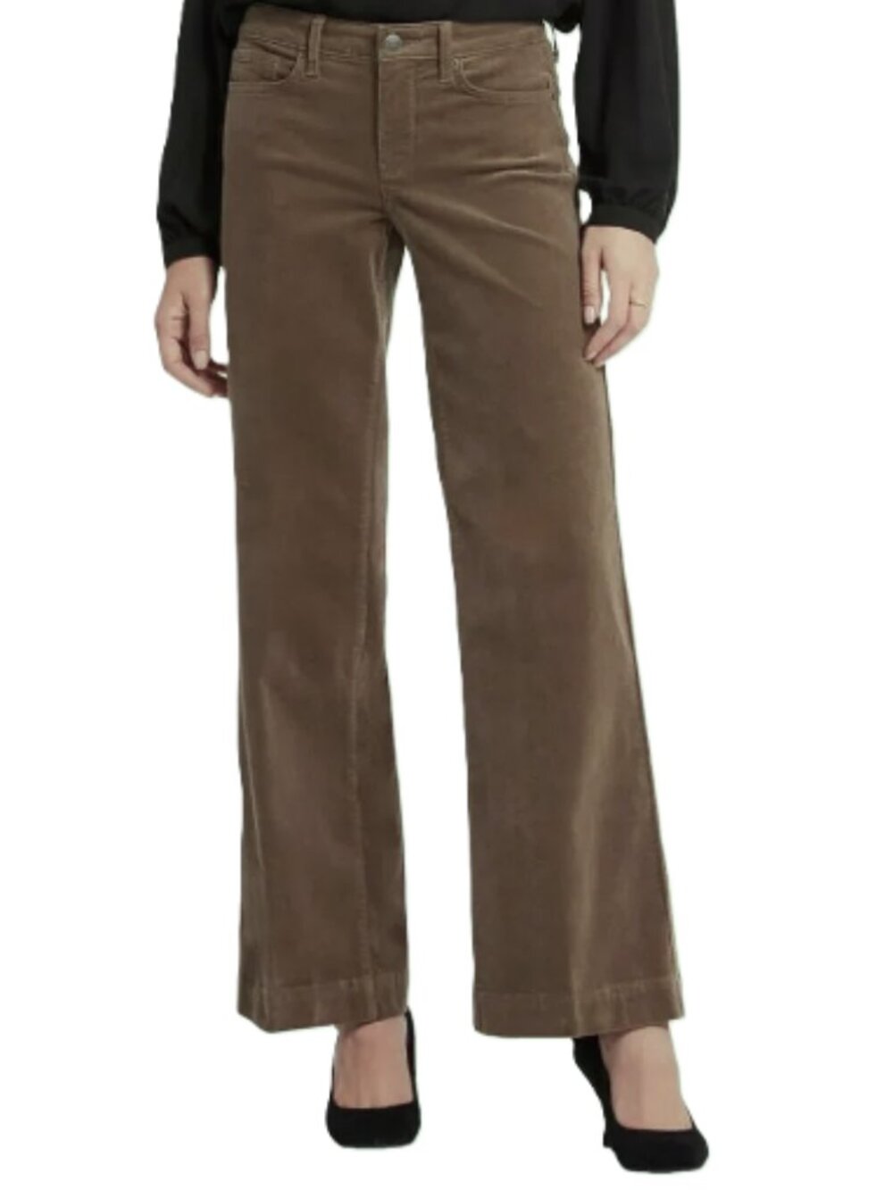 NYDJ Womens Size 6 Teresa Wide Leg Corduroy Pants Jeans Brown Fine Wale 5 Pocket